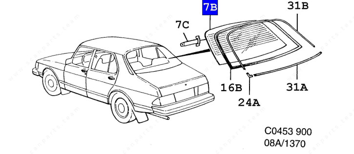 REAR WINDOW 90 900 SEDAN